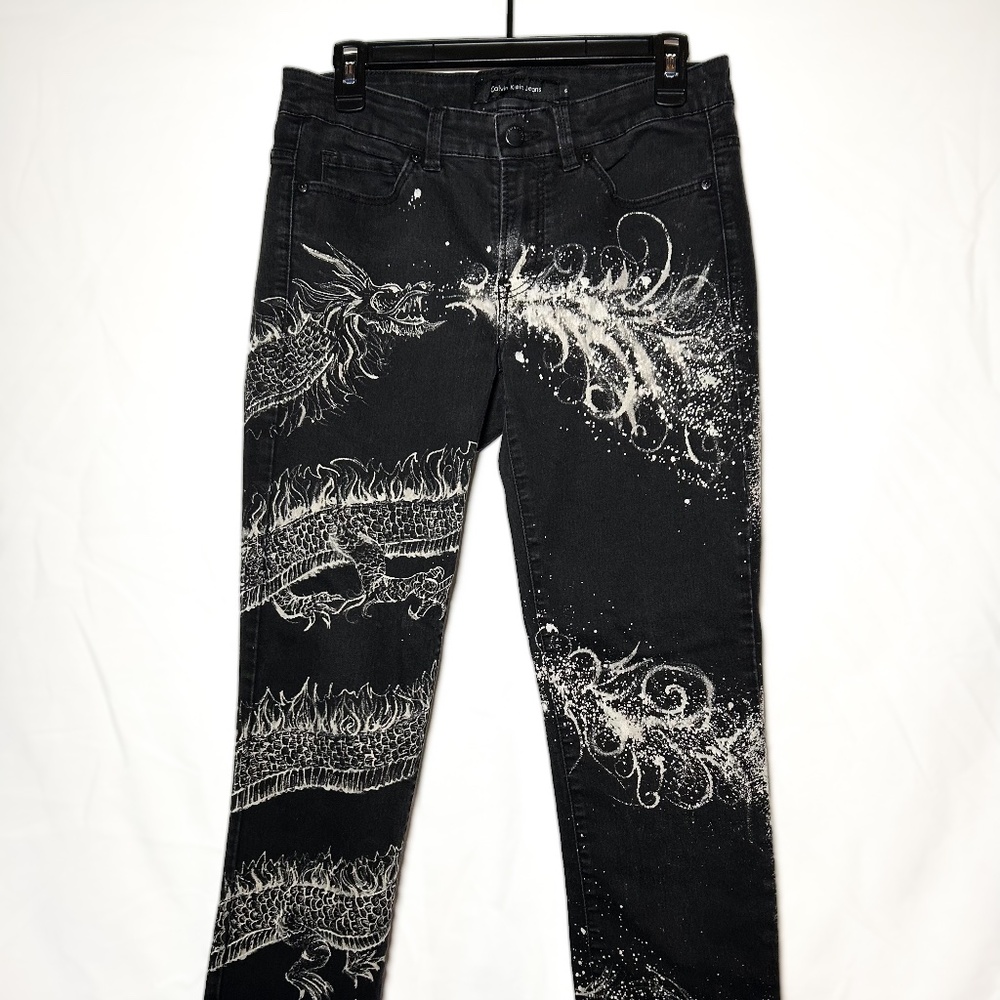 Hand-Painted Dragon Jeans